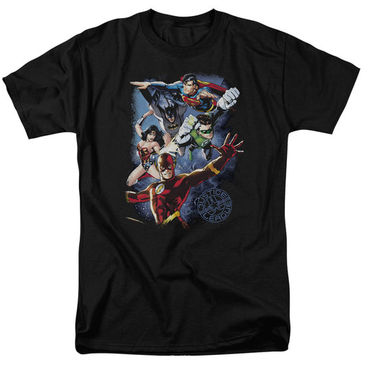 Justice League Of America Galactic Attack Color Mens T Shirt Black