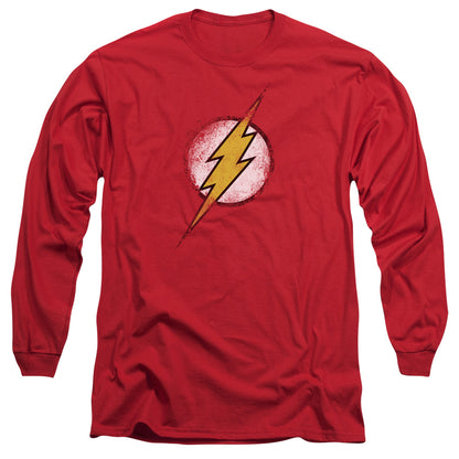 Jla Destroyed Flash Logo Mens Long Sleeve Shirt Red