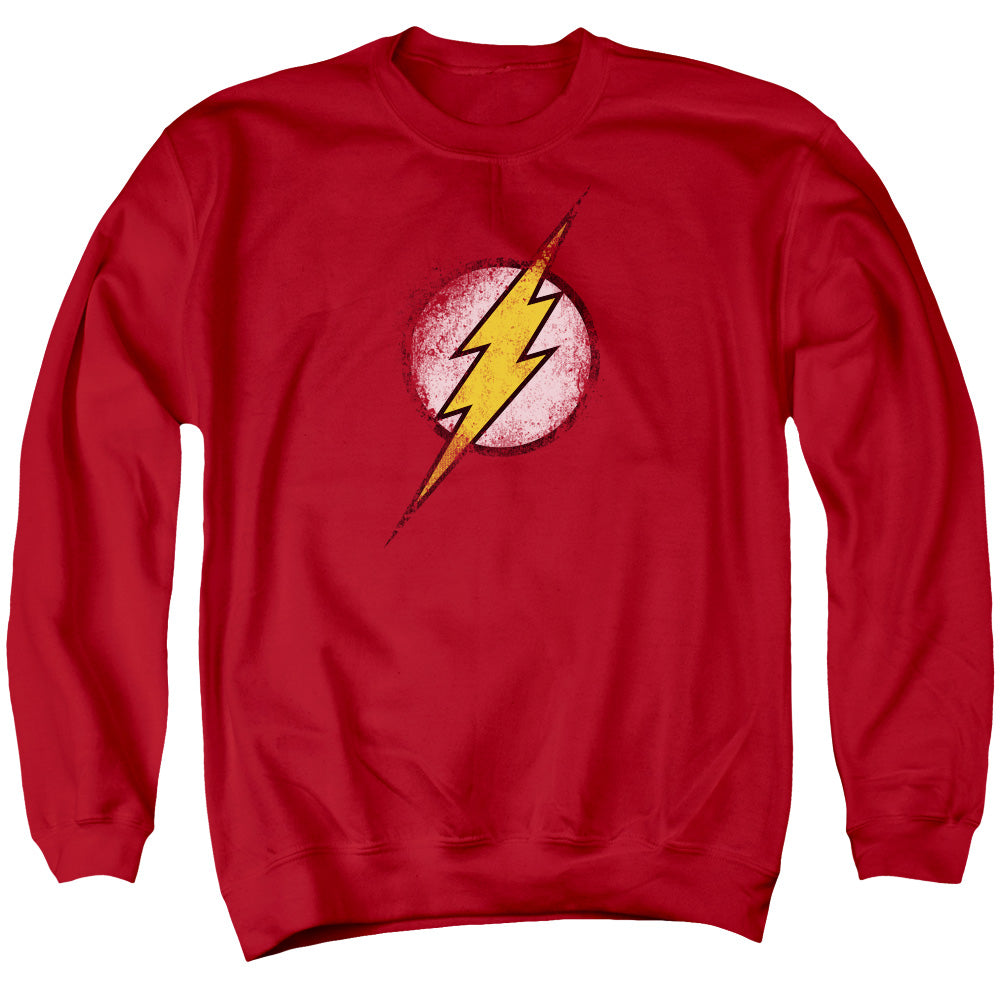 Jla Destroyed Flash Logo Mens Crewneck Sweatshirt Red