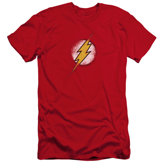 Jla Destroyed Flash Logo Premium Bella Canvas Slim Fit Mens T Shirt Red