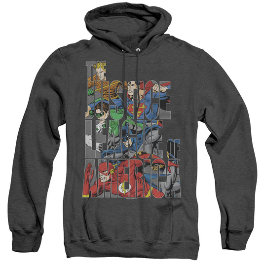 Justice League Of America Lettered League Heather Mens Hoodie Black Officially Licensed