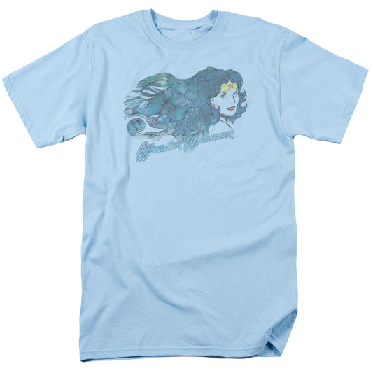 Justice League Of America Watercolor Hair Mens T Shirt Light Blue