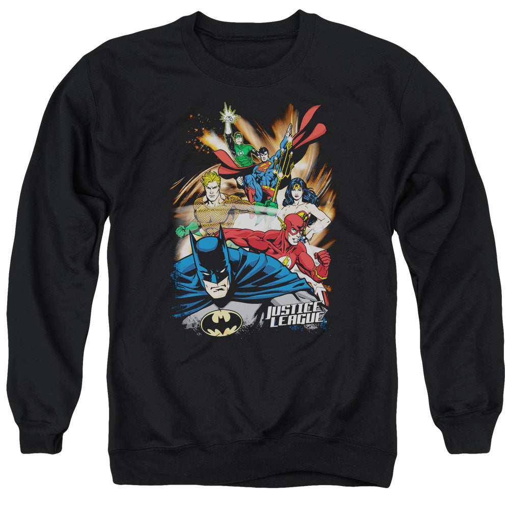 Justice League Of America Starburst Mens Crewneck Sweatshirt Black Officially Licensed