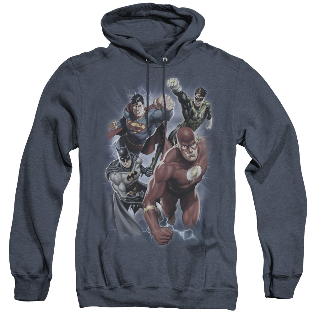 Justice League Of America Storm Chasers Heather Mens Hoodie Navy Officially Licensed