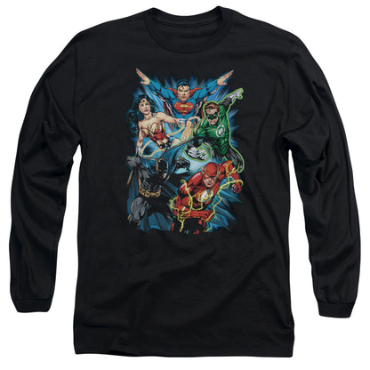 Jla Jl Assemble Mens Long Sleeve Shirt Black Officially Licensed