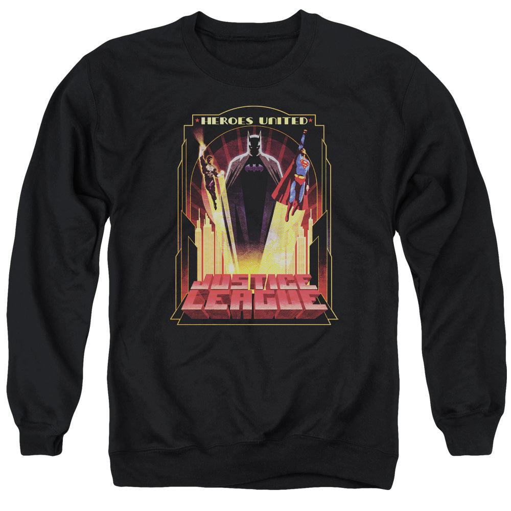 Justice League Of America Heroes United Mens Crewneck Sweatshirt Black Officially Licensed