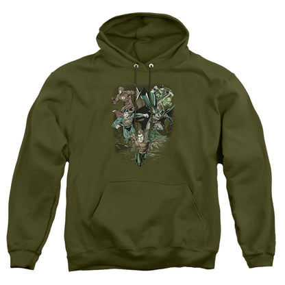 Justice League Of America Spacing Out Mens Hoodie Military Green Officially Licensed