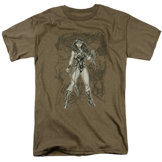 Justice League Of America Ww Sketch Mens T Shirt Safari Green
