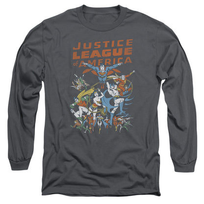 Jla Big Group Mens Long Sleeve Shirt Charcoal Officially Licensed