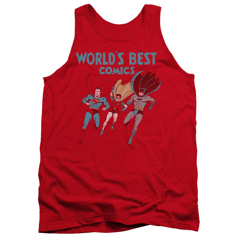 Justice League Worlds Best Mens Tank Top Shirt Red