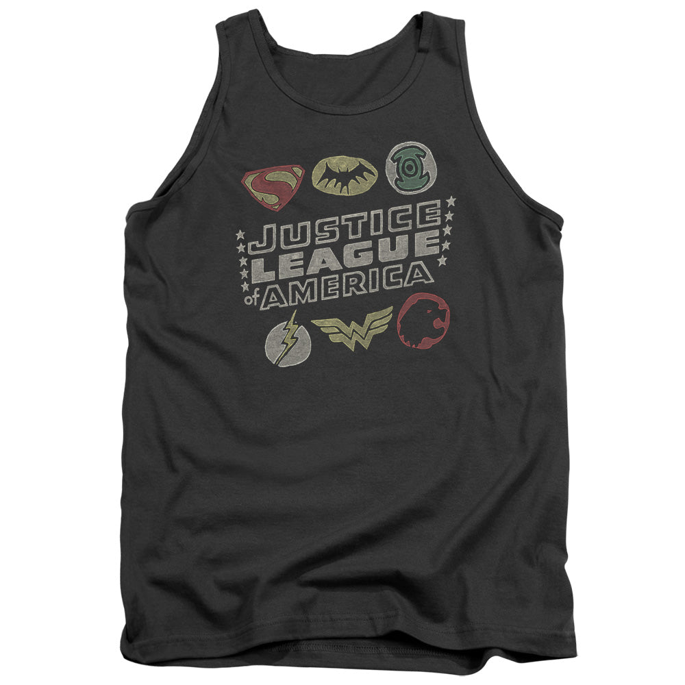 Justice League Symbols Mens Tank Top Shirt Charcoal