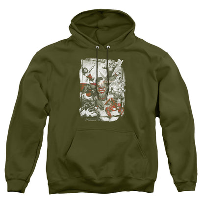 Justice League Of America Green And Red Mens Hoodie Military Green Officially Licensed