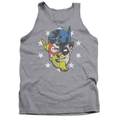 Justice League Face Off Mens Tank Top Shirt Athletic Heather