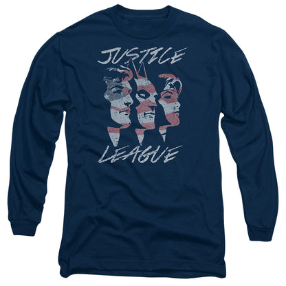 Jla Justice For America Mens Long Sleeve Shirt Navy Officially Licensed