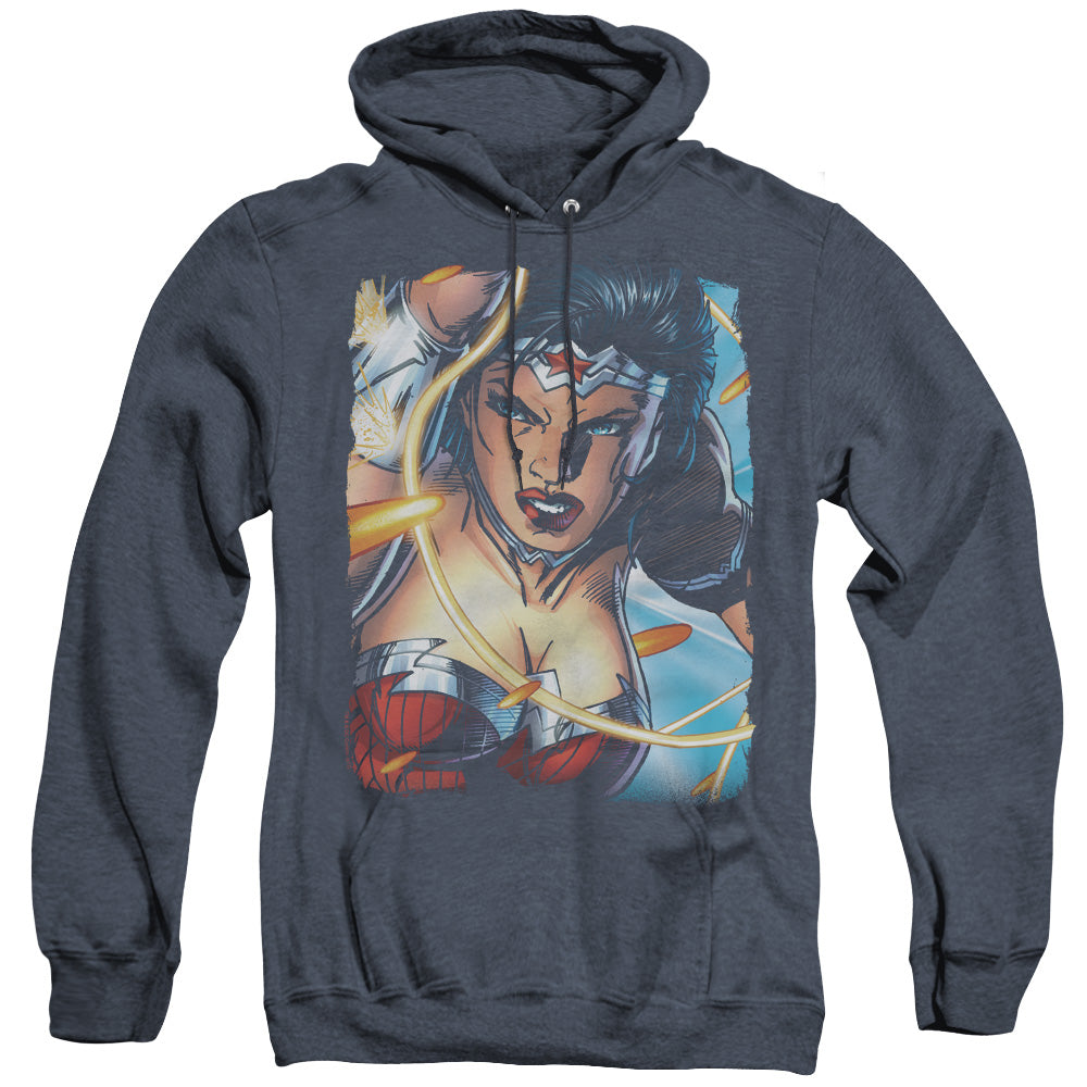 Justice League Of America Scowl Heather Mens Hoodie Navy Officially Licensed