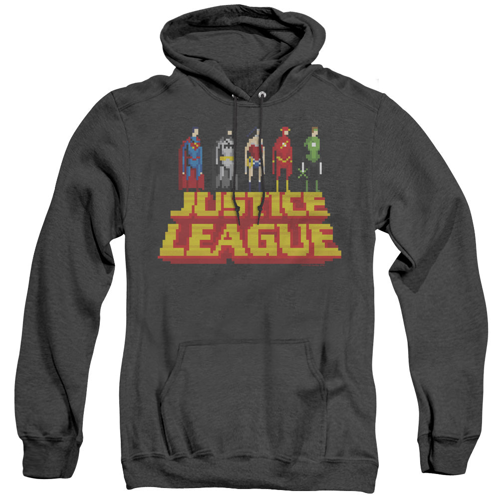 Justice League Of America Standing Above Heather Mens Hoodie Black Officially Licensed
