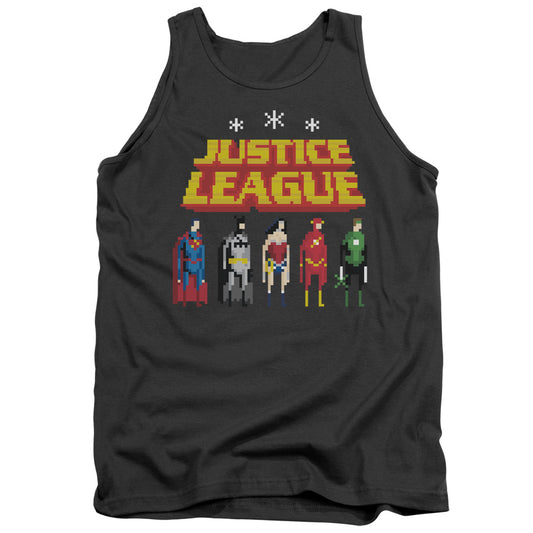 Justice League Standing Below Mens Tank Top Shirt Charcoal