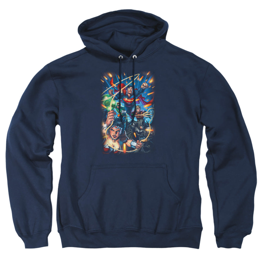 Justice League Of America Under Attack Mens Hoodie Navy Officially Licensed