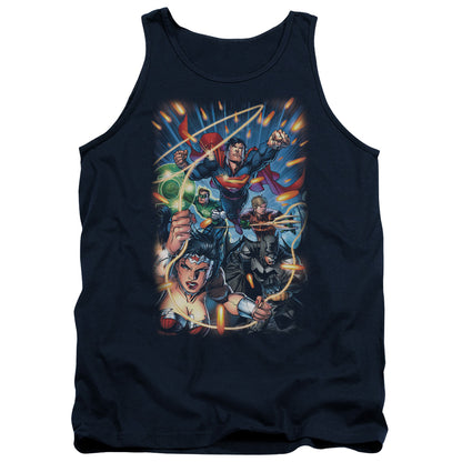 Justice League Under Attack Mens Tank Top Shirt Navy