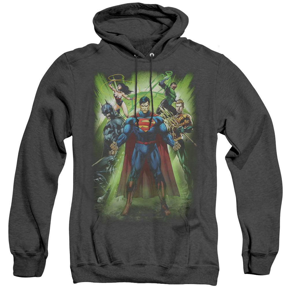 Justice League Of America Power Burst Heather Mens Hoodie Black Officially Licensed