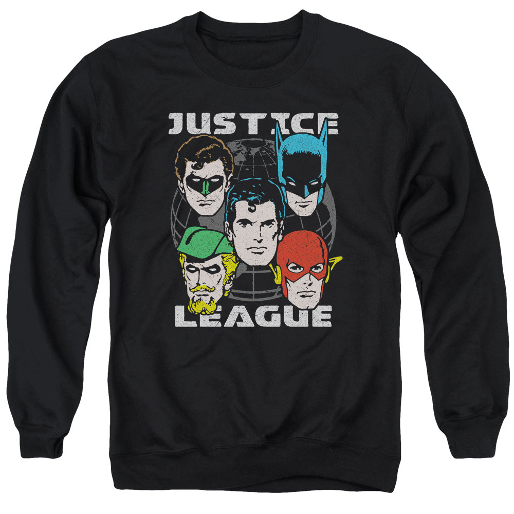 Justice League Of America Head Of States Mens Crewneck Sweatshirt Black Officially Licensed