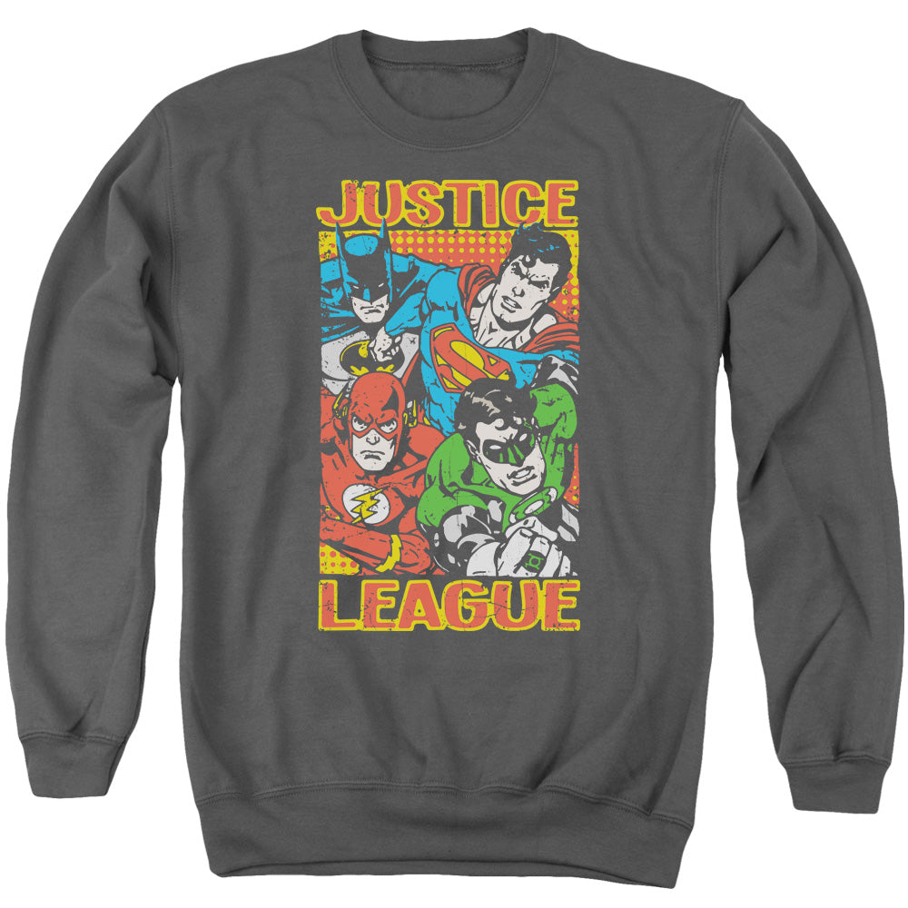 Justice League Of America Hero Mashup Mens Crewneck Sweatshirt Charcoal Officially Licensed