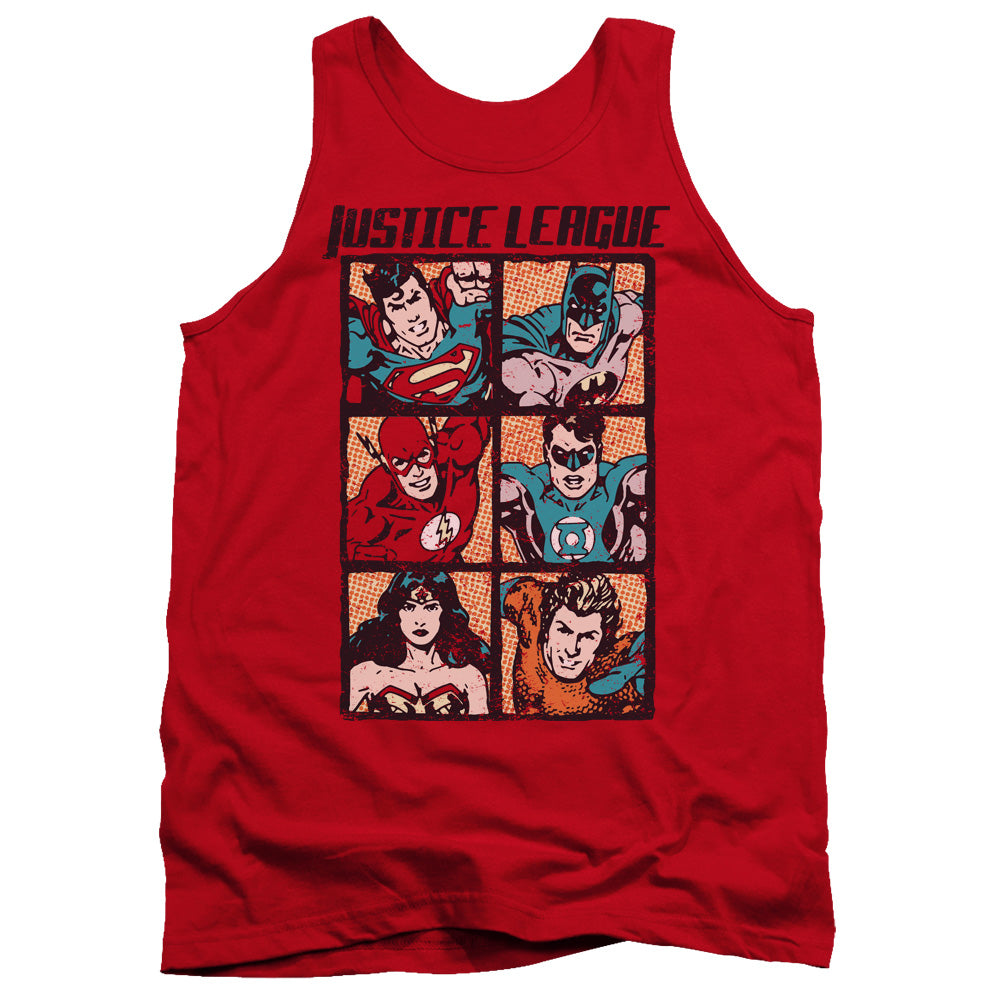 Justice League Rough Panels Mens Tank Top Shirt Red