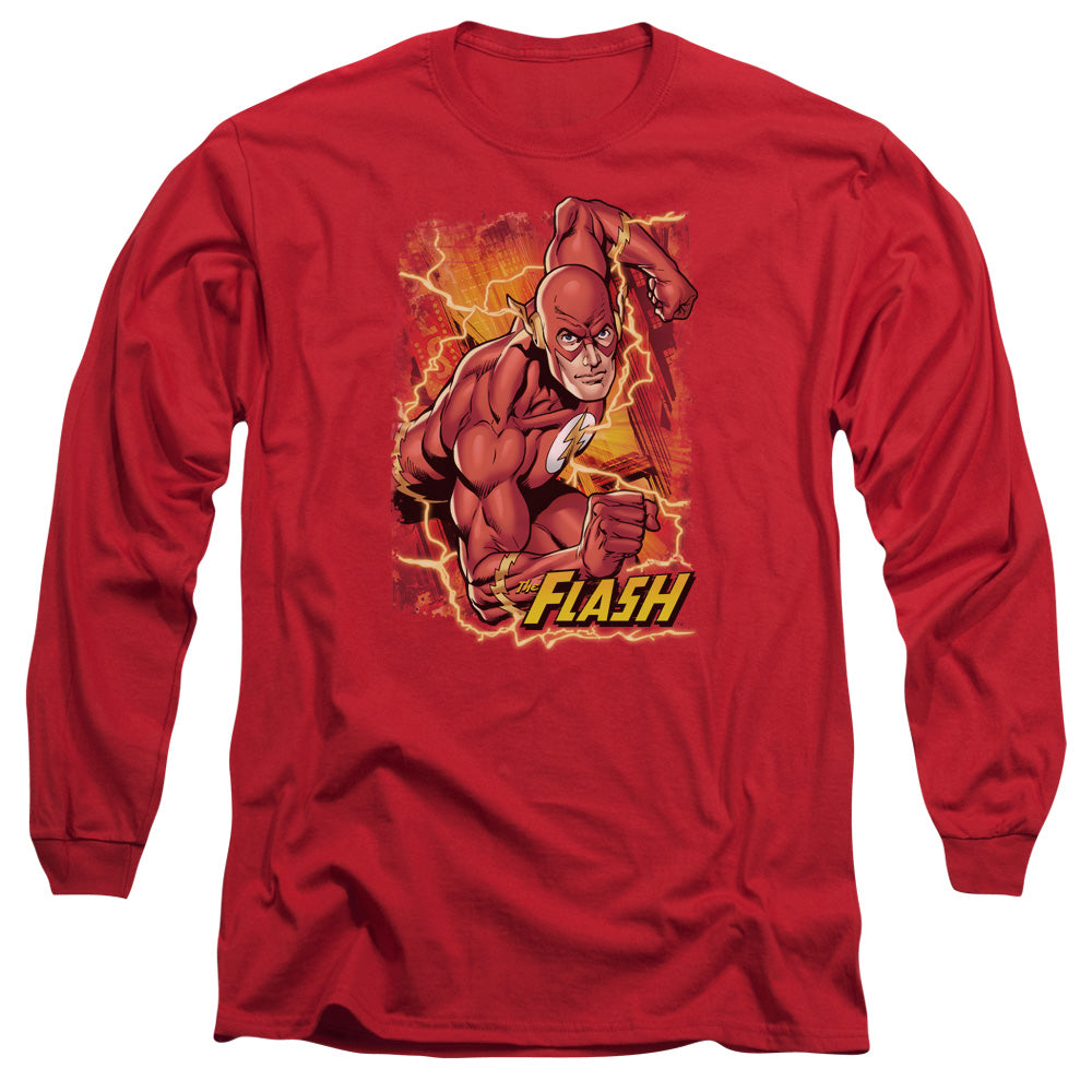 Jla Flash Lightning Mens Long Sleeve Shirt Red