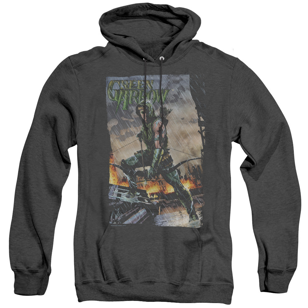 Justice League Of America Fire And Rain Mens Heather Hoodie Black Officially Licensed