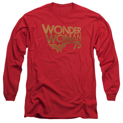 Wonder Woman Wonder Woman 75Th Anniversary Gold Logo Mens Long Sleeve Shirt Red