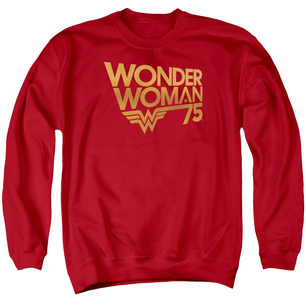 Wonder Woman Wonder Woman 75Th Anniversary Gold Logo Mens Crewneck Sweatshirt Red