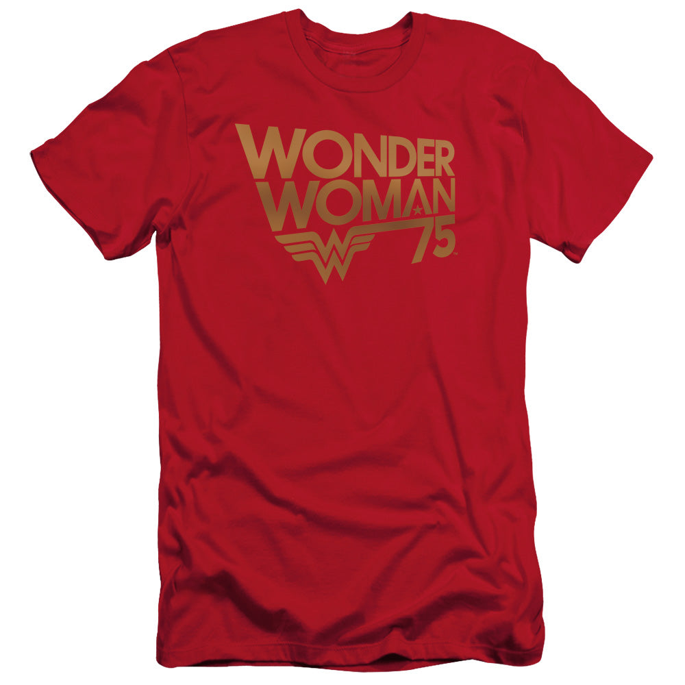 Wonder Woman Wonder Woman 75Th Anniversary Gold Logo Hbo Premium Bella Canvas Slim Fit Mens T Shirt Red