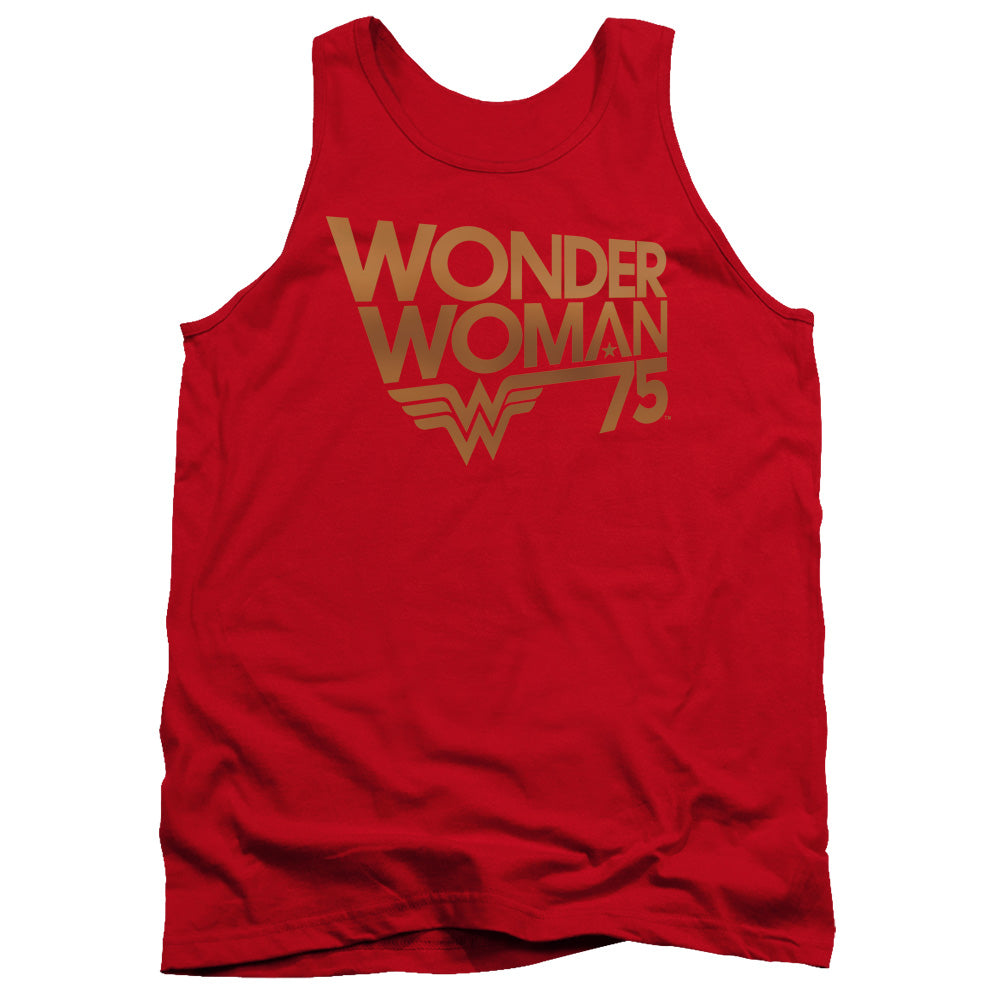 Wonder Woman Wonder Woman 75Th Anniversary Gold Logo Mens Tank Top Shirt Red