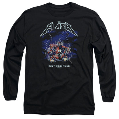 Dc Flash Run The Lightning Mens Long Sleeve Shirt Black Officially Licensed Officially Licensed