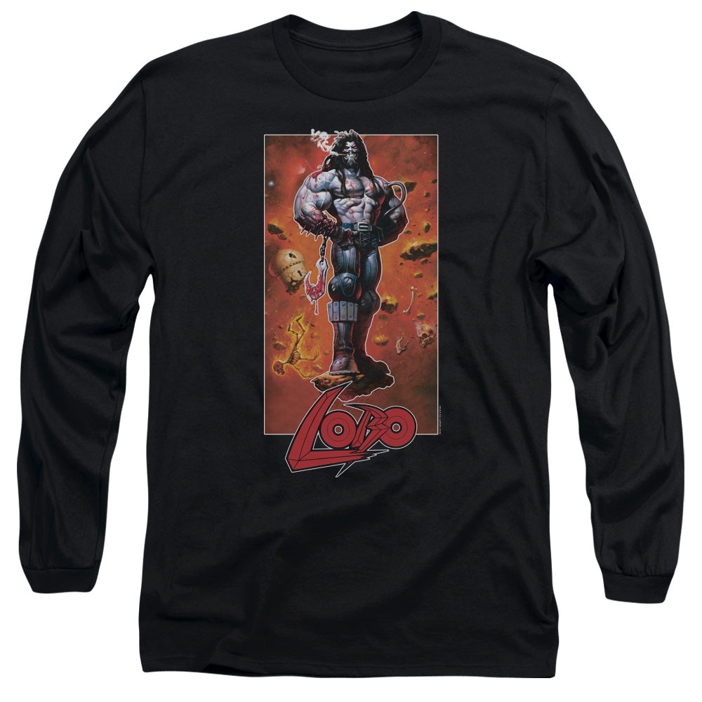 Jla Lobo Pose Mens Long Sleeve Shirt Black Officially Licensed