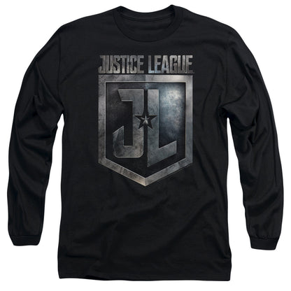 Justice League Movie Shield Logo Mens Long Sleeve Shirt Black Officially Licensed Officially Licensed