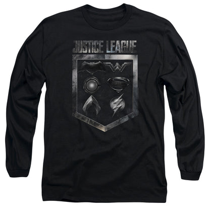 Justice League Movie Shield Of Emblems Mens Long Sleeve Shirt Black Officially Licensed Officially Licensed