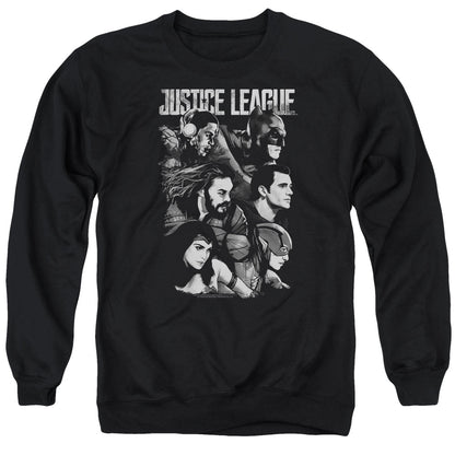 Justice League Movie Pushing Forward Mens Crewneck Sweatshirt Black Officially Licensed