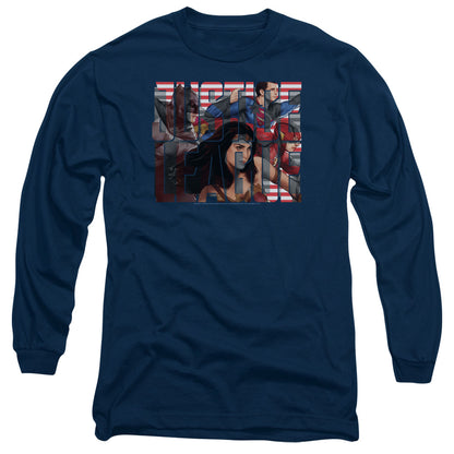 Justice League Movie Rally Mens Long Sleeve Shirt Navy Officially Licensed