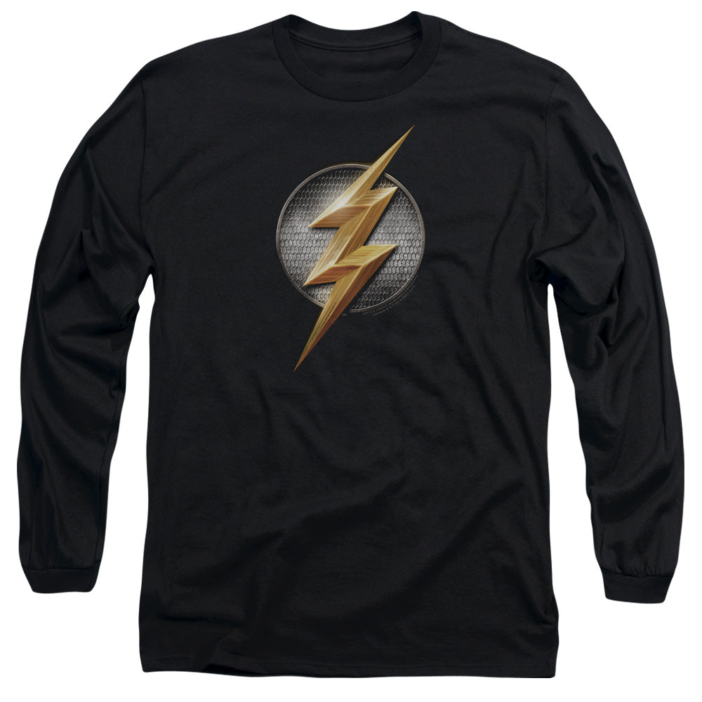 Justice League Movie Flash Logo Mens Long Sleeve Shirt Black Officially Licensed Officially Licensed