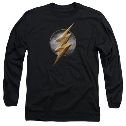 Justice League Movie Flash Logo Mens Long Sleeve Shirt Black Officially Licensed Officially Licensed