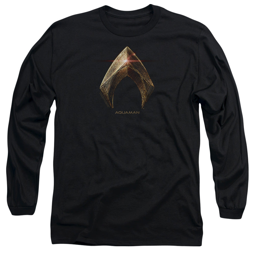 Justice League Movie Aquaman Logo Mens Long Sleeve Shirt Black