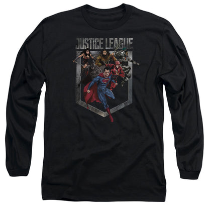 Justice League Movie Charge Mens Long Sleeve Shirt Black Officially Licensed Officially Licensed
