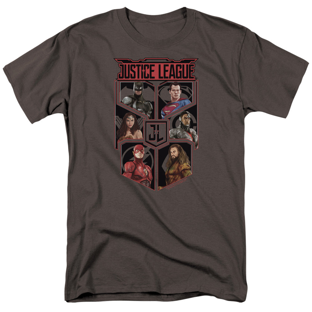 Justice League Movie League Of Six Mens T Shirt Charcoal