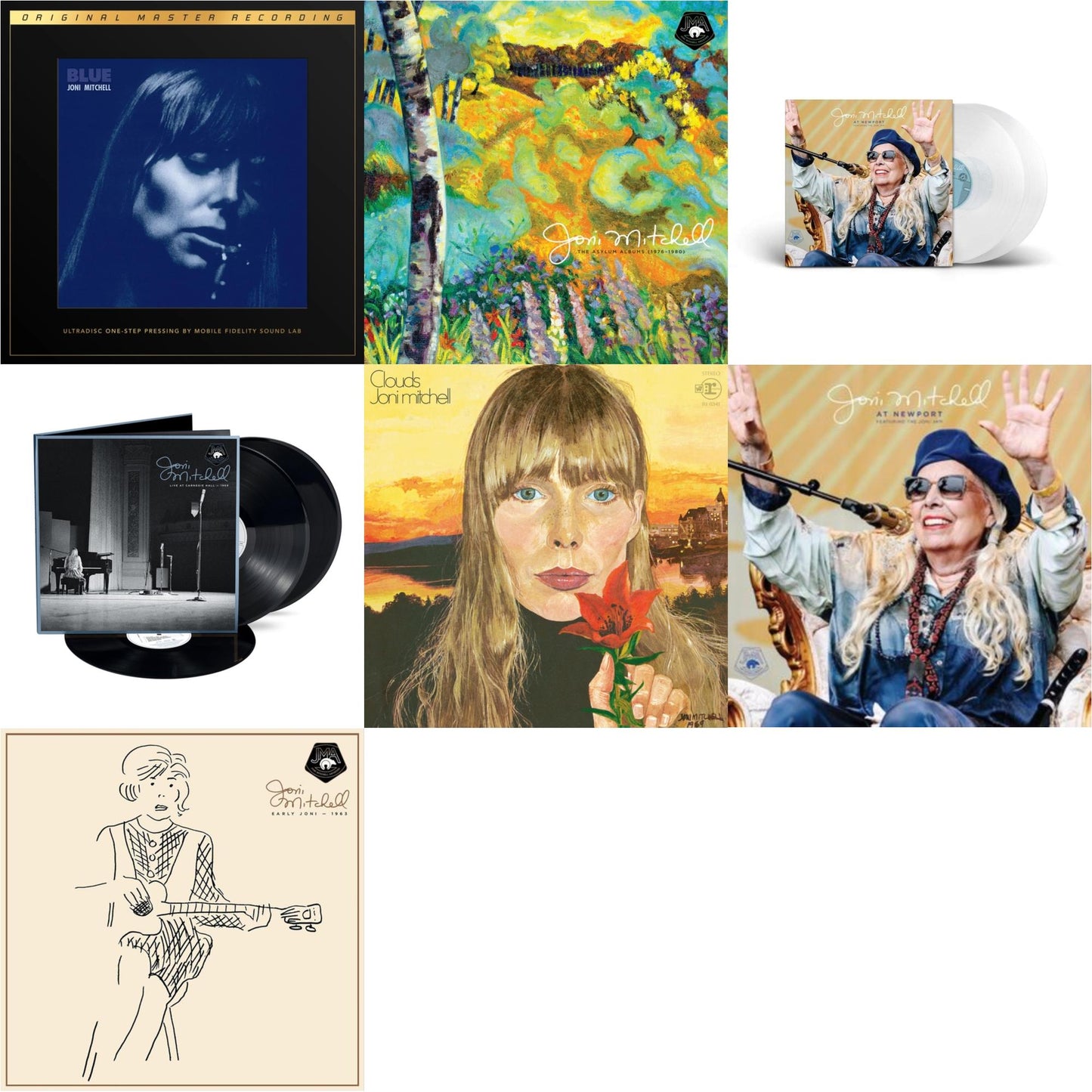 Joni Mitchell - At Newport (2LP/Clear Vinyl) & Asylum Albums (1976-1980) (6LP/180G) & At Newport (2LP) & Clouds & Live At Carnegie Hall 1969 (3LP) & Early Joni - 1963 & Blue (2LP Box/180G/45RPM Supervinyl Ultradisc One-Step/Limited/Numbered)