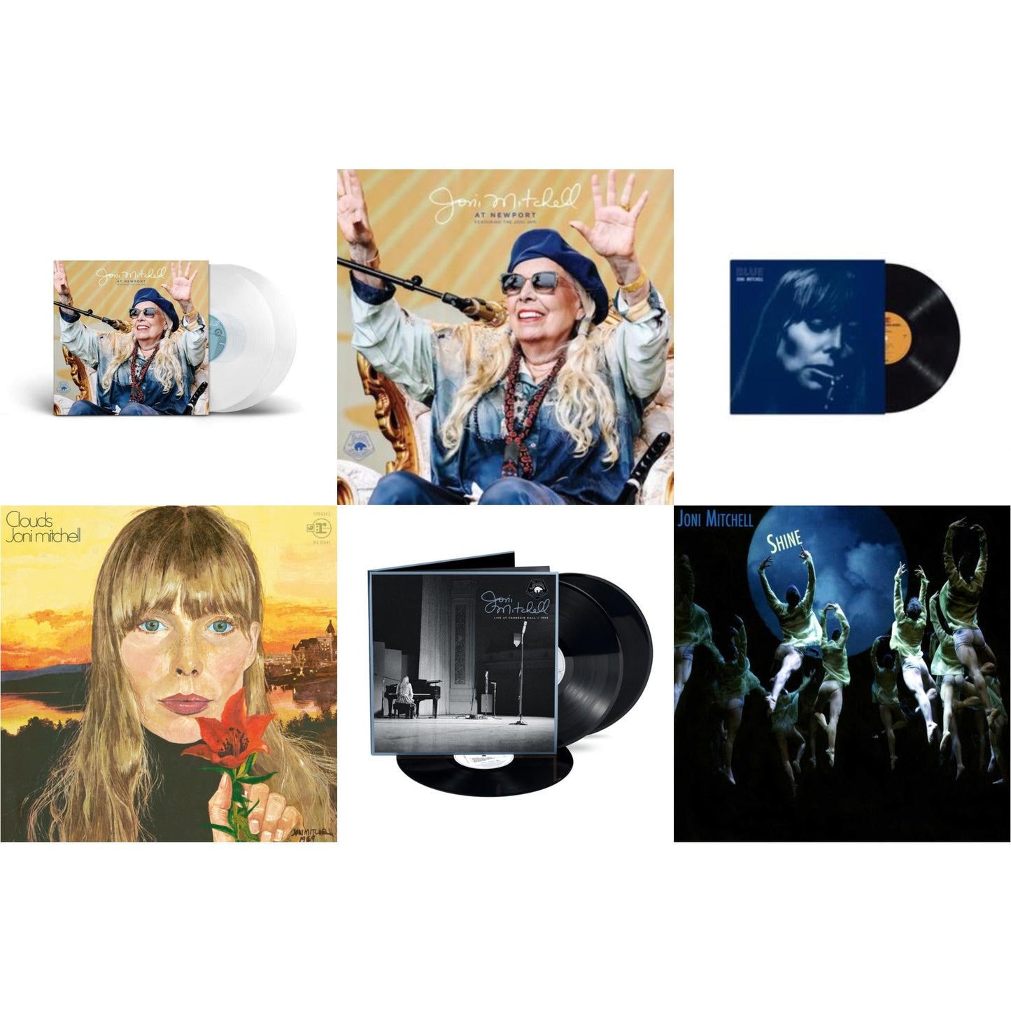 Joni Mitchell - At Newport (2LP/Clear Vinyl) & At Newport (2LP) & Blue & Clouds & Live At Carnegie Hall 1969 (3LP) & Shine