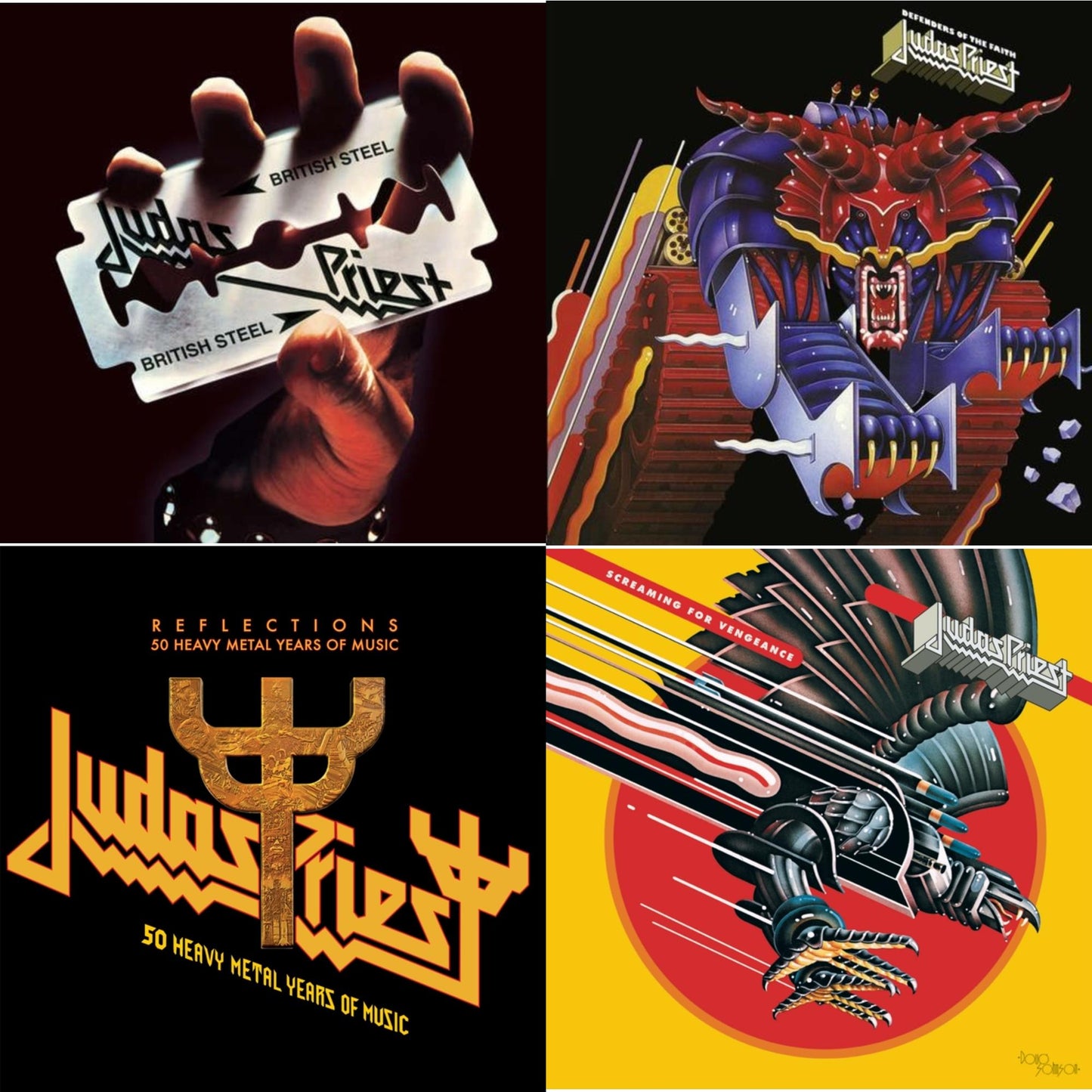 Judas Priest - Reflections - 50 Heavy Metal Years Of Music (2LP/180G/Red Vinyl) & Screaming For Vengeance (180G/Dl Card) & Defenders Of The Faith (180G/Dl Code) & British Steel (180G)(Dl Code)
