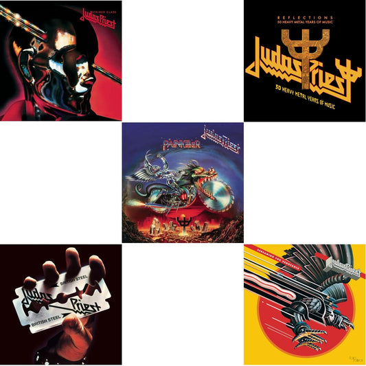 Judas Priest - Stained Class (180G/Dl Card) & British Steel (180G)(Dl Code) & Painkiller (180G/Dl Card) & Reflections - 50 Heavy Metal Years Of Music (2LP/180G/Red Vinyl) & Screaming For Vengeance (180G/Dl Card)