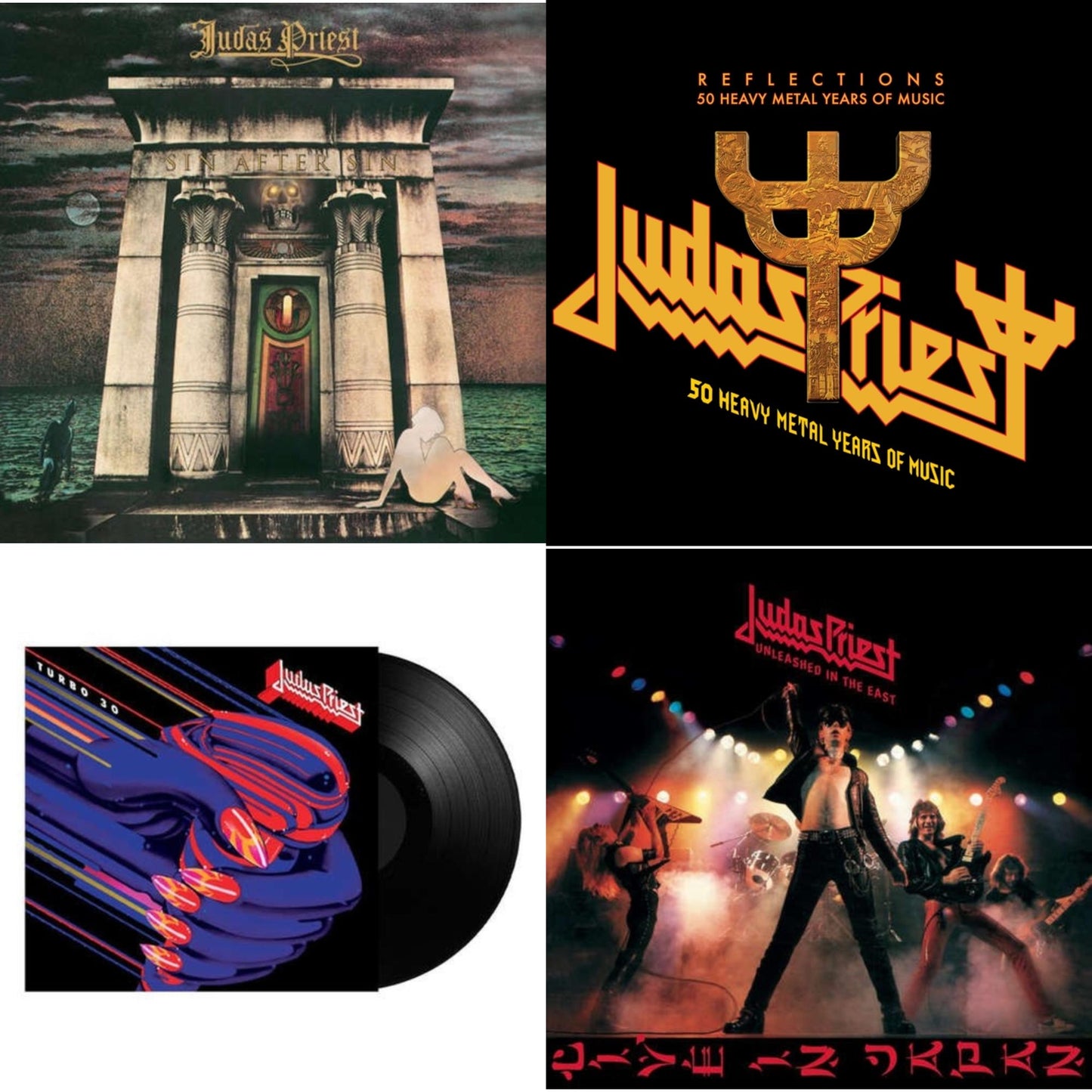Judas Priest - Reflections - 50 Heavy Metal Years Of Music (2LP/180G/Red Vinyl) & Turbo 30 (150G) & Sin After Sin (180G/Dl Card) & Unleashed In The East: Live In Japan (180G/Dl Card)