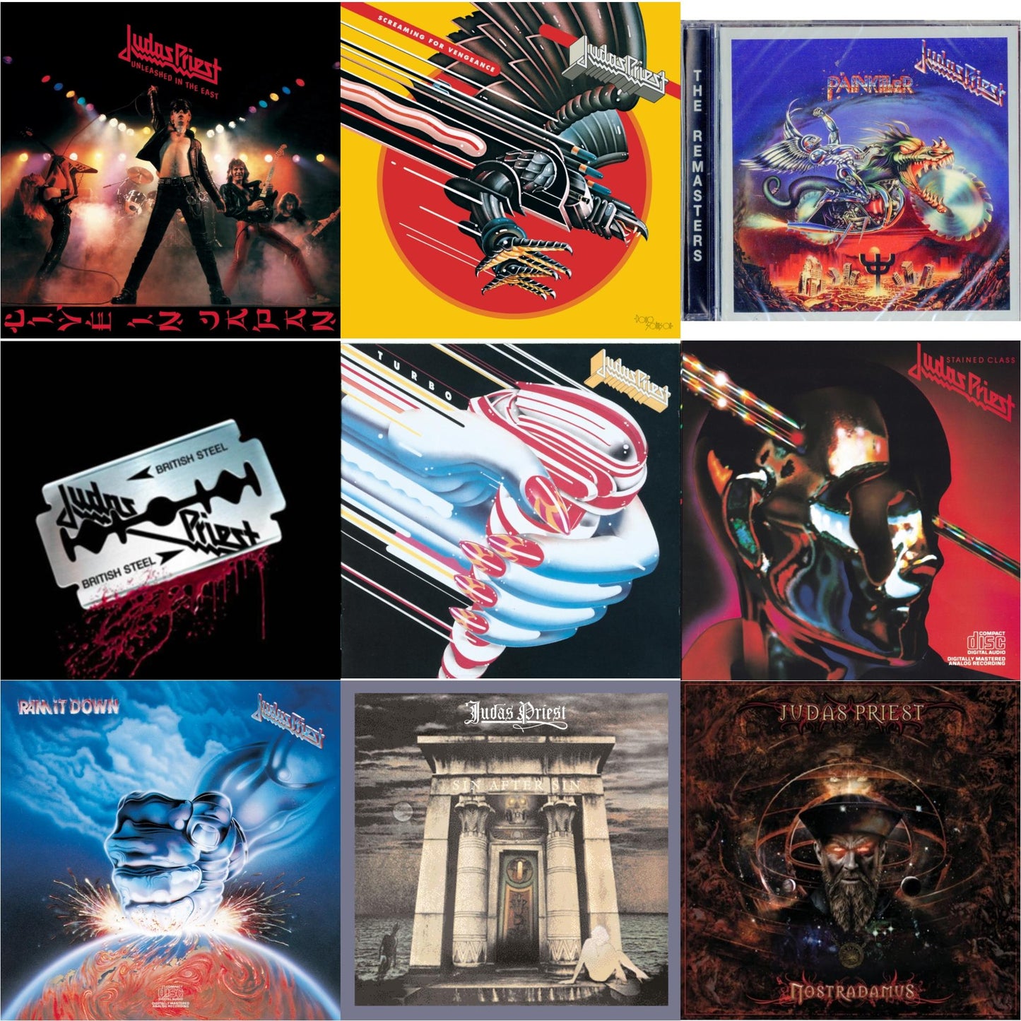 Judas Priest - Painkiller & Nostradamus & British Steel (30Th Anniversary Legacy Edition) & Ram It Down & Stained Class & Turbo & Screaming For Vengeance & Sin After Sin & Unleashed In The East - CD Bundle